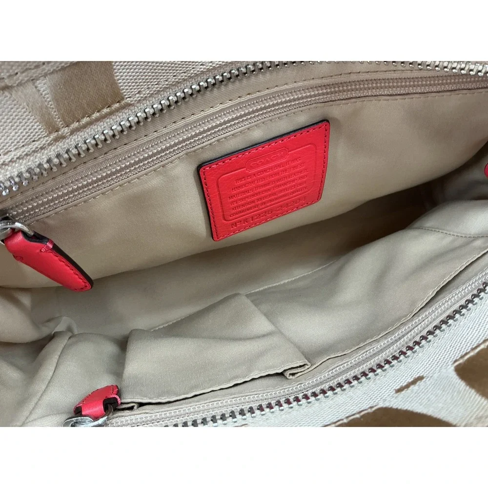 Coach 24204 Signature Tote Red Leather Trim‎ Tassel Charm Excellent Condition